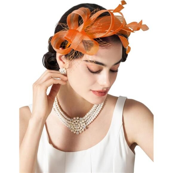 Fascinators Headband with Feather, Orange main image 4